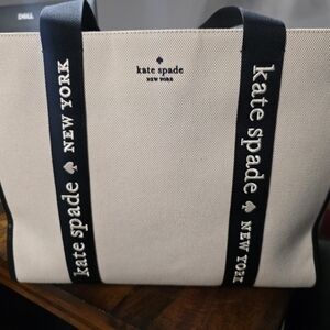 Kate Spade Cream and Black Canvas Tote